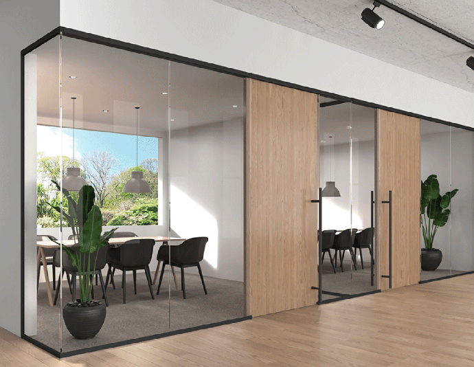 Smart Film (PDLC) PDLC Smart Film ist eine innovative Glaslösung, die auf Knopfdruck zwischen transparent und blickdicht wechselt. Die Technologie basiert auf Flüssigkristallen, die sich durch elektrische Spannung ausrichten.